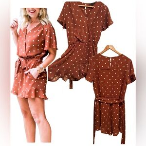 Gibson Catalina Ruffle Hem Polka Dot Romper | Size M | Tie Waist